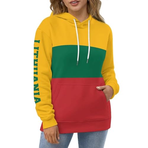 Sweat pull à capuche imprimé badge lituanien manches longues