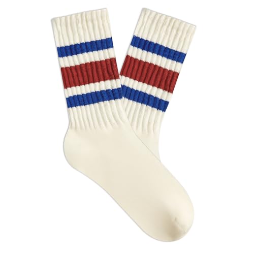 Image of American Trends Womens Novelty Striped Crew Socks Athletic Vintage Slouch Mid Calf Tube Socks