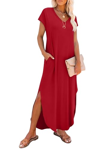 Image of RUMIA Summer Maxi Dresses for Women Cap Sleeve Long Sundress with Pockets
