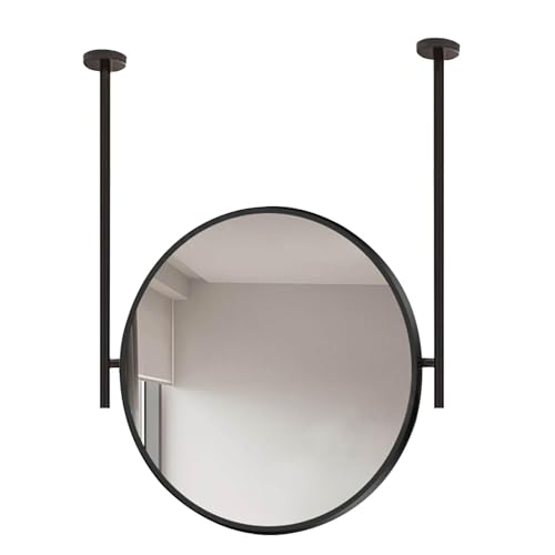 XTGDIEM Espejo Flotante Redondo For Colgar En El Techo con Marco De Metal, For Montaje En El Techo, Espejo Decorativo sobre El Lavabo, For Baño, Entrada, Tienda(60cm)