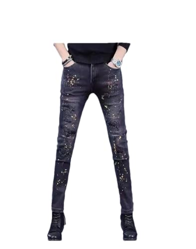 Men's Print Slim Fit Classic Denim Skinny Jeans Casual Trousers