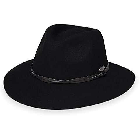 Wallaroo Hat Company Women’s Aspen Fedora - Stylish Sun Protection, UPF 50+, 100% Wool Felt, Adjustable, Packable, Black, One Size Cover