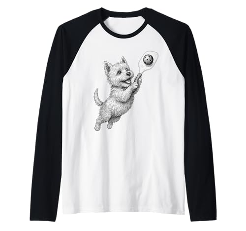 West Highland White Terrier che gioca a pickleball cane sportivo Maglia con Maniche Raglan