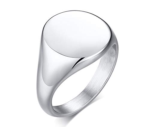PJ JEWELLERY Unisex Blank Edelstahl Paar Initial Round Siget Ring Ehering Custom Siegelring für Frauen 54 (17.2) Cover