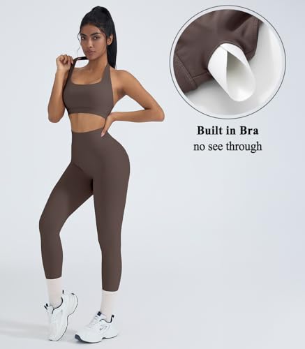 OMKAGI 2 Piece Workout Sets for Women Halter Sports Bras Gym Sets Booty Leggings Outfits - Image 4