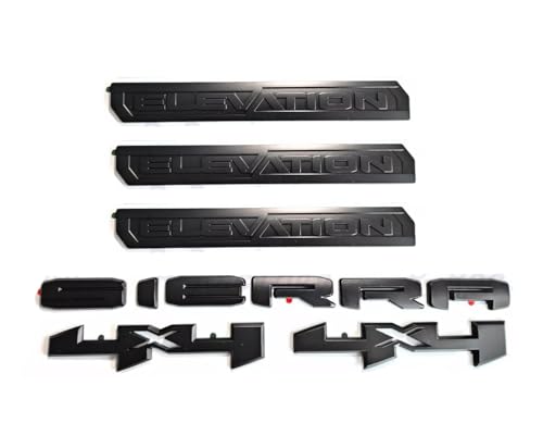 Image of 6Pcs Sierra Elevation 4x4 Emblem 3D Rear Tailgate Door Badge Nameplate Letter Sticker Decal Replacement for 2019-2022 Sierra 1500 2500HD 3500HD (Overlay Emblem Matte Black)