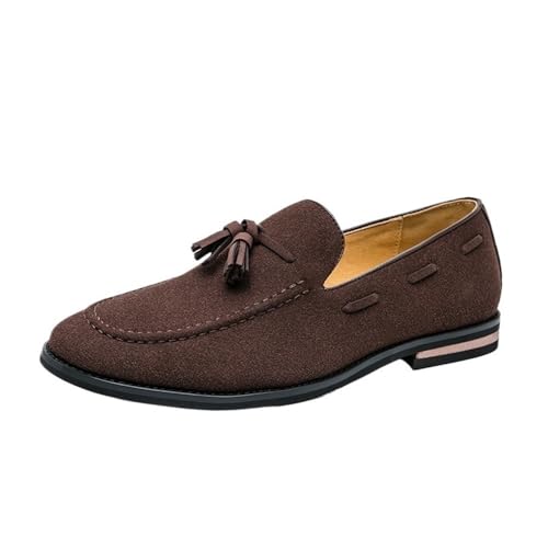 Round Toe Suede Vamp with Tassel Loafer Men's Slip on Casual Non-Slip Low Block Heel Work Shoes