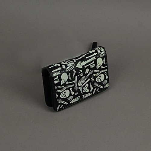 Glow in the Dark Skeleton Print Black Vinyl Wallet With Removable Wrist Strap4
