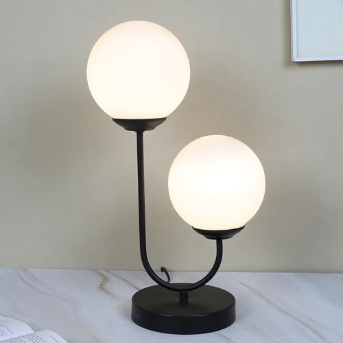 Image of tu casa Black Metal Base Pair of Bedside Table Lamp with 2 Glasses for Home Decoration Bedroom Living Room Corner Lounge Office Festival Decor & Gifting Study Table H - 14 inch / No Blub