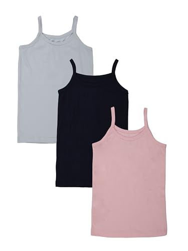 Image of KiddoPanti Girls 100% Cotton Rib Solid Camisole Tank Top Pack of 3
