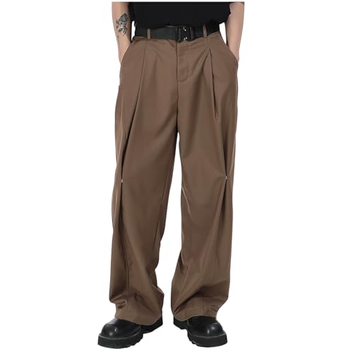 Men's High Waist Pleated Pants - Wide Leg Loose Fit Casual Trousers with Pockets, Comfy Sport & Streetwear - Main Image