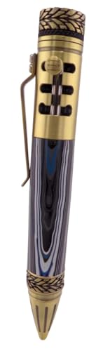 Handmade Titan Gearshift Spinning Tire ballpoint pen. Detroit fordite agate or motor agate layered paint. Brass trim with click gearshift mechanism. Tire on the top spins. Wooden giftbox.