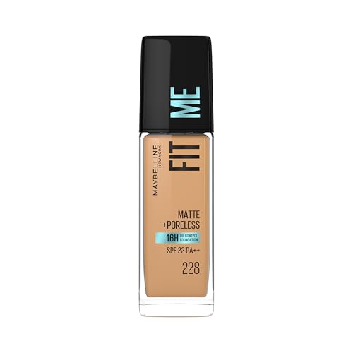 Maybelline New York Fit Me Matte + Poreless Liquid Foundation, pore minimising Foundation, lightweight formula suitable for daily use, Matte Finish Foundation for Indian Skin - 228 Soft Tan, 30 ml