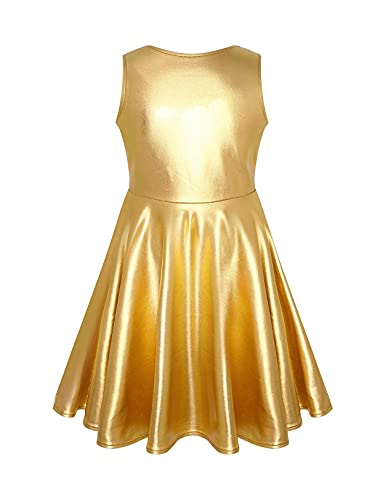 LUCKYGAL Girls Metallic Dresses Sparkly Shiny Party Twirl Dress Sleeveless Outfits2