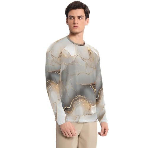 Marble Gold Silver Men's Rash Guard Quick Drying Loose Long Sleeve Sun Protection UPF 50+ Summer3