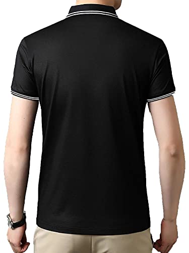 Image of Jump Cuts Men Printed Polo Neck Half Sleeve Black and White Slim Fit Cotton Blend Polo T-Shirt