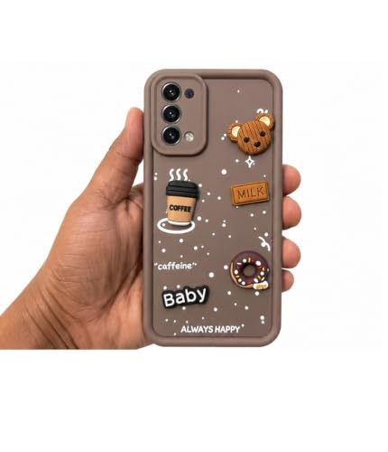 Image of Bintage Cute Fun Taddy Cartoon 3D Ball Bear Milk Cake Coffee Silicon Case Full Body & Camera Protection Back Cover Compatible for Realme 7 Pro 4G - Brown