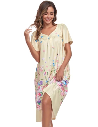 Image of Muumuu House Dresses for Women Nightgown Duster Moomoo Short Sleeve Patio Dress with Pockets S-3XL
