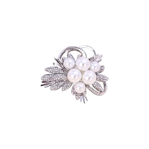 Image of Elegant Floral Brooch Pins for Women, Crystal Pearl Rhinestone CZ Flower Lapel Pin Wedding Party Exquisite Brooches and Pins for Women Ladies