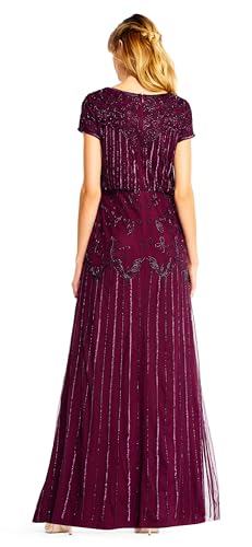 Image of Adrianna Papell Boat Neck Short Sleeve Blouson Beaded Gown