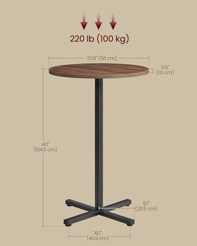 Image of VASAGLE Round Cocktail Table, High Top Bar Pub Table with Metal Frame and Cross Base, for 2-3 People, Modern, Easy to Assemble, 22.8 x 41.1 Inches, Natural Walnut ULBT361KE01S