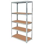 5 Tier Heavy Duty Galvanised Steel Shelving Unit – Adjustable Garage Storage Rack Metal Shelves for Workshop Warehouse Shed & Utility Room (Silver, 180cm x 90cm x 40cm)