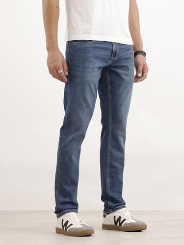 Image of WROGN Men's Cotton Lycra Blend Jeans | Solid | Relaxed Fit