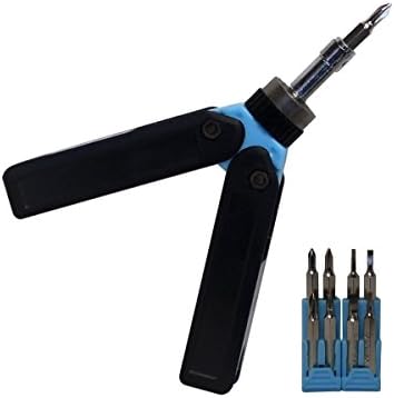 Cedar Creek Mini Ratcheting Multi-Bit Precision Screwdriver with 8 Bits, Black/Blue