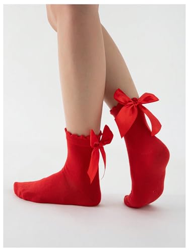 Floerns Women's Cute Ruffle Bow Socks Mid Calf Sock Soft Kawaii Crew Socks3