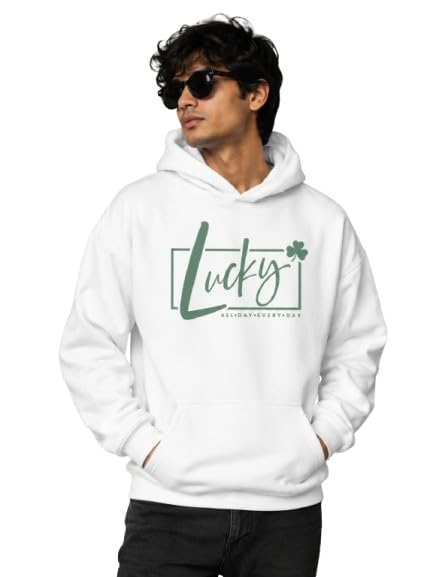 Unisex Oversized White Graphic Hoodie Lucky Print-image-36