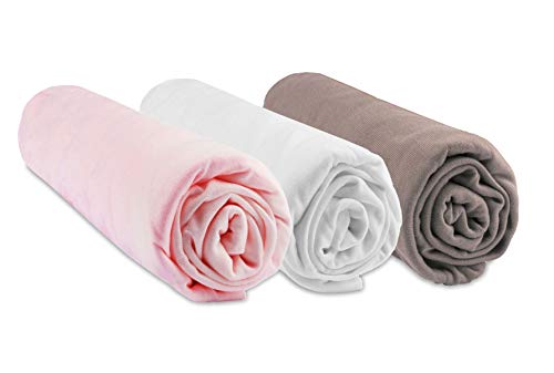 Drap housse 60x120 cm bambou Easy Dort lot de 3 rose blanc taupe