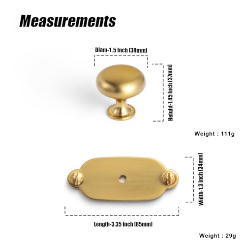 Image of Goo-Ki Brushed Gold Zinc Alloy Cabinet Large Knob with Backplate - Single Hole Center Cabinet Pull Hardware for Bedroom, Kitchen, 2 Pack(8611-G013)