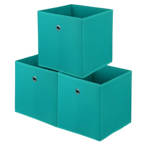 uxcell 3 Pack Storage Cubes, 12 x 12 x 12 Inch Fabric Storage Bins with Circular Handle, Foldable Cube Organizer Bins Box for Closet Shelves Nursery Offices Home Clothing, Peacock Green