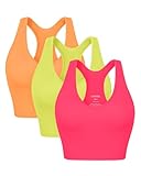 ODODOS 3-Pack Seamless Racerback Crop Tank for Women Ribbed Knit Soft Crop Tops, Neon Pink+Green+Orange, Medium/Large