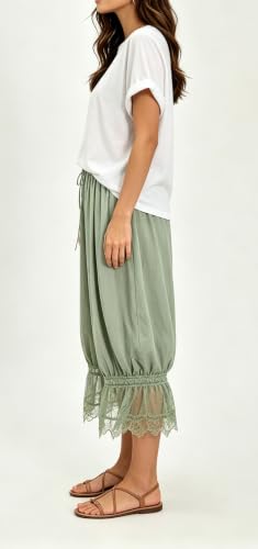 Image of UAURORAO Women Lace Trim Bloomer Pants Flowy Culottes Pantaloons Bloomers