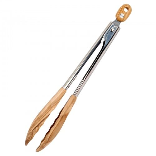 Pinzas de Cocina de Madera de Olivo 30 cm Acero Inoxidable para Parrilla Barbacoa
