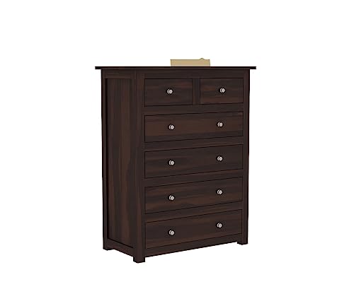 Image of Credenza Sheesham Wood Chest of Drawers 6 Drawer Storage Sideboard, Contemporary Bedroom Hall Home Office Furniture, Kitchen Cabinet, Sleek and Modern Chest of Drawers, Walnut Finish - Preassembled