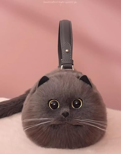 Cute Cat Crossbody Handbag Puffy Plush Cat Shaped Shoulder Bag for Women Girl Boy Kid2