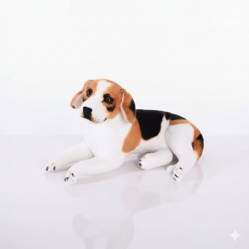 Image of Laying Jawar Beagle Dog Soft Stuffed Plush Animal Toy for Kids Boys and Girls Birthday Gifts (Color: White and Brown) (42cm)