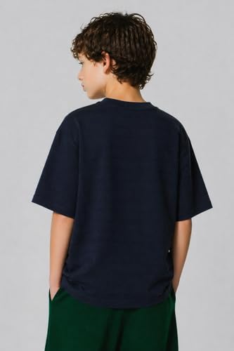 Image of Alan Jones Clothing Boys Oversized T-Shirt with Embossed Stripe Design | Half Sleeve Round Neck Casual Tee for Kids
