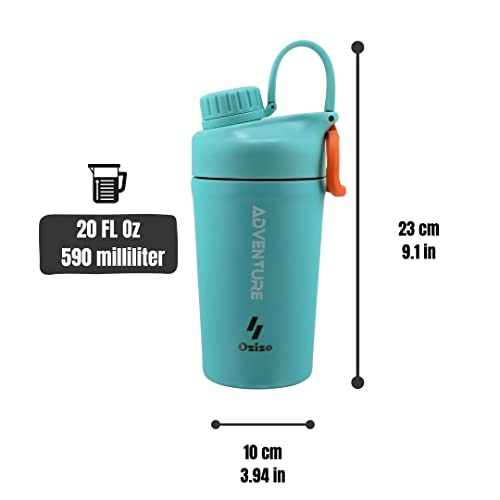 Ozizo Drink Essentials Bundle - 20Oz Protein Shaker Bottle (Cyan) & 18Oz Infuser Water Bottle (Gold) #TOP1