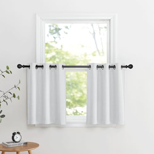 NICETOWN Faux Linen Valances, Short Cafe Curtains Kitchen Tiers, Room Darkening Small Window Curtains Treatment Grommet Top for Bathroom/Basement(2 Pa