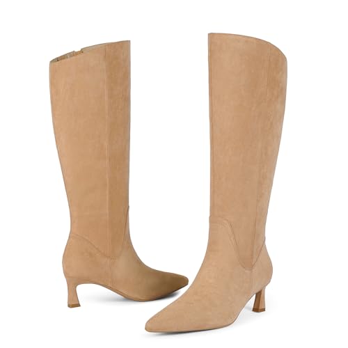 Knee High Boots Womens Pointed Toe 2.17-Inch Kitten Heel Side Zipper Fall Long Tall Boots for Women3
