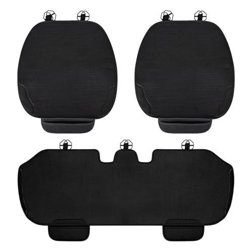 3 Stück Autositzauflage Baumwolle-Leinen für Vorder- & Rücksitze, Universal Sitzbezüge 3-teilig Atmungsaktiv, Anti-Rutsch Autositzschoner, Kratzfeste Sitzauflagen PKW/SUV, Naturstoff Sitzkissen