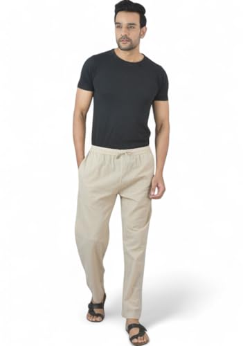 Image of Men's Formal Cotton-Linen Trousers, Waist with Drawstring, Formal & Lounge Wear