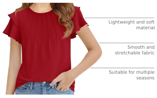 Image of Haloumoning Girls Pleated Ruffle Short Sleeve Shirts Kids Summer Crewneck T-Shirts Fashion Tops Tees 5-14 Years