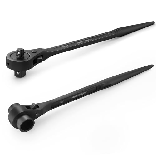 Image of MAXPOWER 2PCS Spud Ratchet Set, Dual Socket Scaffold Wrench 7 /8 inch x 3 /4 inch, Dual Head Scaffold Ratchet 3 /8 inch x 1 /2 inch