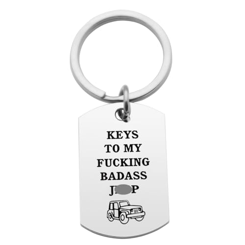 CHENVA Car Lover Keychain Gift Stainless Steel Dog Tag Keyring Wrangler Accessories Gift for Car Lover (Keys to My Badass Jp Keychain)