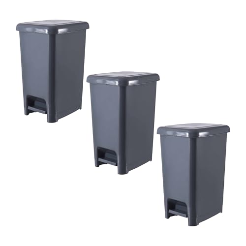 Image of Superio Slim Trash Can with Foot Pedal - 4 Gallon Plastic Step-On Trash Can with Lid, Garbage Can, Small Trash Can for Bathroom, Kitchen, Office, Bedroom, Dorm Room - Onyx Grey, 3
