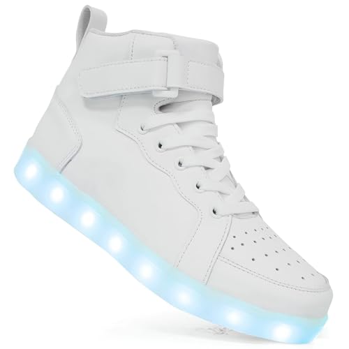 Scarpe da Ginnastica Luminose con Luci per Bambino per Adulti Scarpe da Ragazzi Ragazze Ricarica USB LED Illuminati Scarpe Lampeggianti Alte Xmas (C-White,45)
